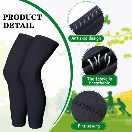 Skylety Compression Leg Sleeve Full Length Leg Sleeves Sports Cycling Leg Sleeves for Men Women, Running, Basketball (4 Pieces,Black,L)