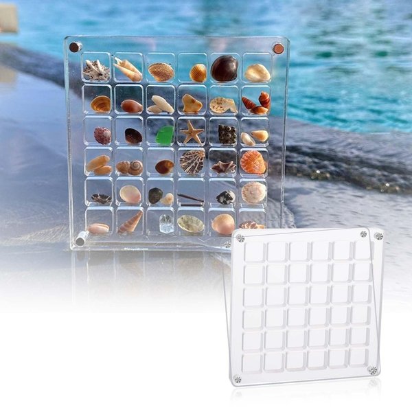 cobee 36 Grids Acrylic Magnetic SeaShell Display Box, Transparent Seashell Storage Box, Square Jewelry Display Cases Craft Storage Box for Seashell, Gemstones, Bead, Nail, Jewelry(36 Grids)