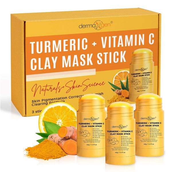 DERMAXGEN Turmeric Face Mask - Pure Organic Acne Treatment + Boosts Circulation + Anti-aging For Dull And Dry Skin Care- Set Of 3