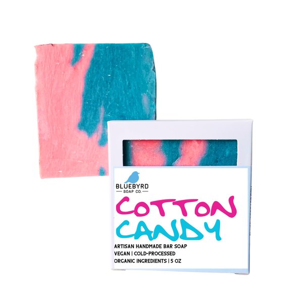 Bluebyrd Soap Co. Cotton Candy Soap Bar For Kids | Sweet Scented Fun Soap Bar For Kids & Children | Rainbow Soap For Kids | Shea Butter Moisture Soap Bar For Kids & Teens (Cotton)