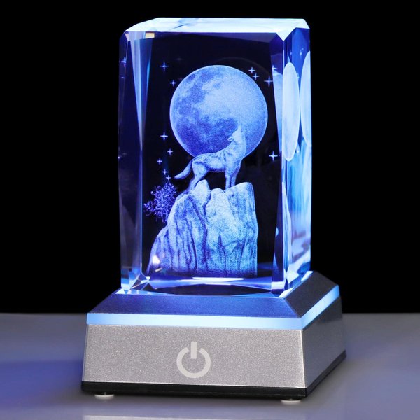 YWHL 3D Crystal Wolf Gifts for Man Women, Wolf Figurines Gifts with Light Base for Wolf Lovers on Birthday Christmas, Figurine Collection for Home Decor