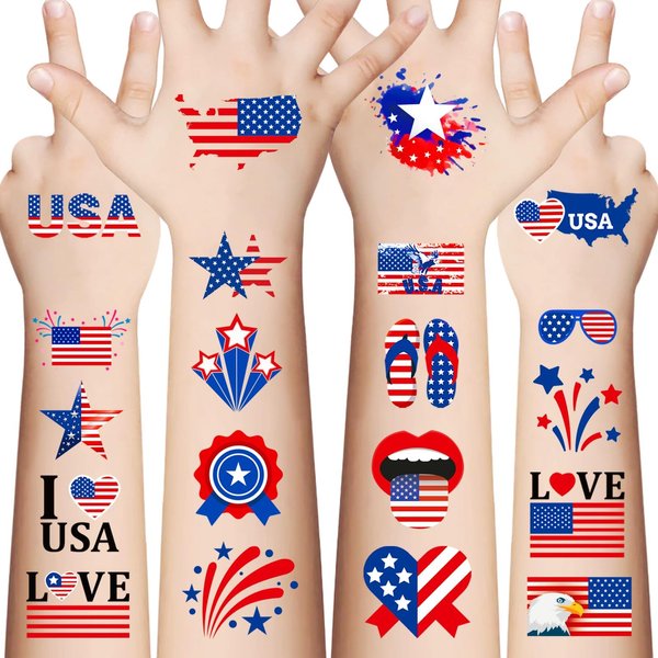Awinmay 90Pcs Fourth of July Temporary Tattoos,American Flag Red White and Blue Fake Tattoo Stickers, 4th of July,USA Party Favors,Memorial Day, Independence Day, Labor Day Decorations Party Supplies