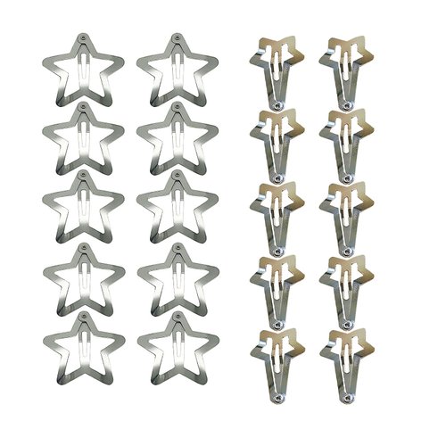 2 Kinds 20 PCS 1.2" Star Hair Clips, Silver Star Snap Y2K Hair Accessories,2000s Small Star Hair Clips, Festival Star Hair Clips Barrettes for Women Girls Styling Birthday Gifts