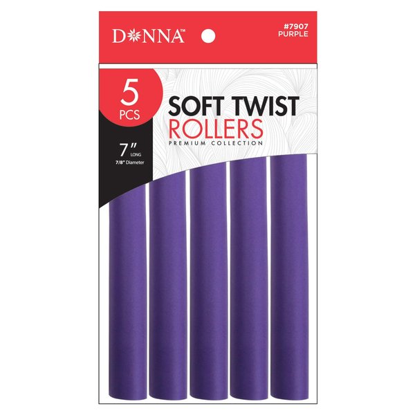DONNA 7" Soft Twist Rollers 5pcs Rollers Foam Hair Rollers Hair Curlers Hair Clips for Hairdressing Styling Heatless Hair Curler 7/8"(D) PURPLE