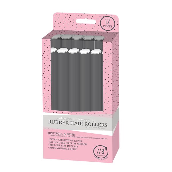 My Beauty Spot Flexi Rods Foam Hair Rollers 7/8" Professional Salon Quality Rubber Hair Rollers for Long, Medium and Short Hair (Grey)