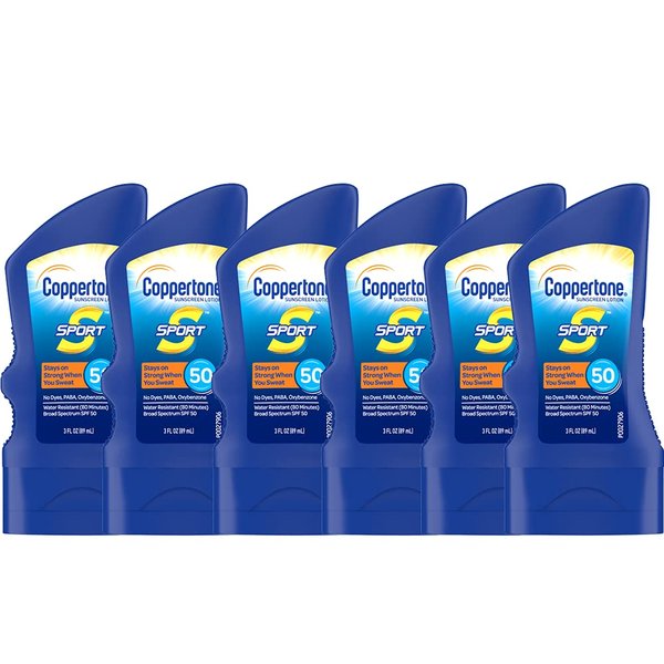 Coppertone Sport Sunscreen Lotion, Broad Spectrum SPF 50 Sunscreen Multi Pack, 3 Fl Oz (Pack of 6)