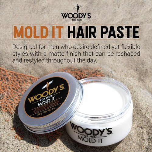 Woody's Mold It, Medium Hold Matte Finish Styling Paste for Men, Adds Texture and Volume to Hair, Easy to Use and Style, with Natural Ingredients, Safe for All Types of Hair, Compact-size 3.4 oz. 1pc