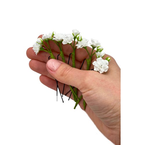 Set of 5 Baby breath bridal hair pins wedding piece tiny flower hairpiece