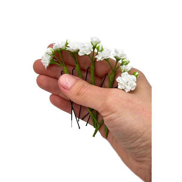 Set of 5 Baby breath bridal hair pins wedding piece tiny flower hairpiece
