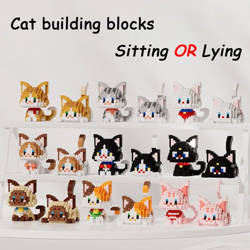 Myweyde Cow Cat Building Blocks, Mini Orange Cat/Ragdoll Cat/Tricolor Cat Bricks, Micro Building Blocks White Cat, Lucky Black Cat Building Blocks (Black Cat - 344Pcs)