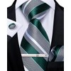 DiBanGu Men's Emerald Green Grey Striped Tie Silk Woven Necktie Pocket Square Cufflink Set Formal
