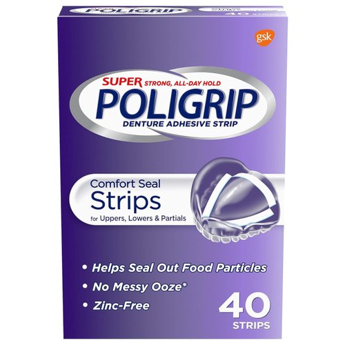 Super Poligrip Comfort Seal Strips Denture Adhesive - 40 Strips (Pack of 2)