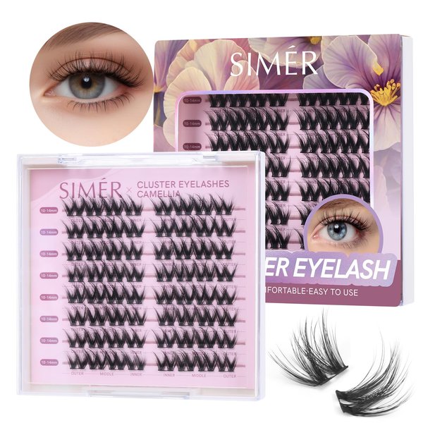 Lash Clusters D Curl 10-14mm Mixed DIY Eyelash Extensions 64PCS Cluster Lashes Individual Eyelash Reusable Wispy Natural Lash Extensions DIY at Home(Camellia)
