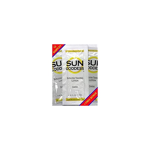 Sun Goddess - TWELVE (12) Sunless Self Tanning Lotion Samples + 1 Sunless Self Tanning Applicator Mitt + 1 Pair Sunless Self Tanning Application Gloves - Sun Goddess - Best Sunless Self Tanner Lotion