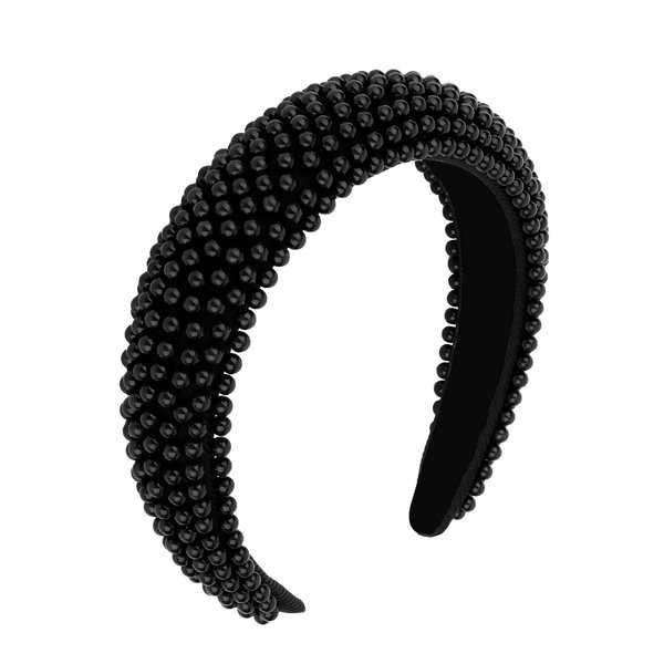 Ondder Black Padded Headband Pearl Puffy Headbands for Women Head Bands for Women’s Hair Fancy Womens Headbands Thick Headband for Women Non Slip Fashion Girls Headband Pearl Hair Accessories
