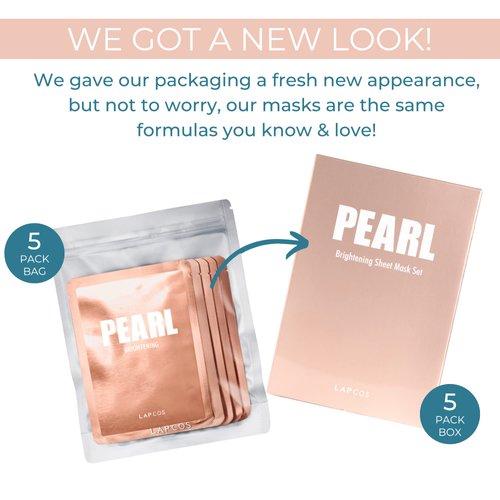LAPCOS Pearl Sheet Mask, Daily Face Mask with Probiotics to Brighten and Clarify Skin, Korean Beauty Favorite, 5-Pack