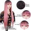 MISSQUEEN Light Pink Long Wigs with Bangs, Straight Long Pink Cosplay Wigs for Women,Pink Omber Wig Natural Looking for Party and Cosplay(30 Inch)