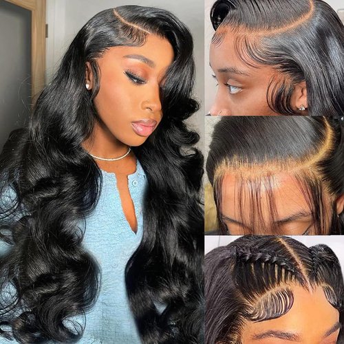 Drosuud 13x4 HD Transparent Lace Front Wigs Human Hair Body Wave Frontal Wigs Human Hair Wigs 180 Density Glueless Wigs Human Hair Pre Plucked Natural Color 26 Inch