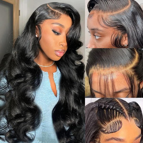 Drosuud 13x4 HD Transparent Lace Front Wigs Human Hair Body Wave Frontal Wigs Human Hair Wigs 180 Density Glueless Wigs Human Hair Pre Plucked Natural Color 26 Inch