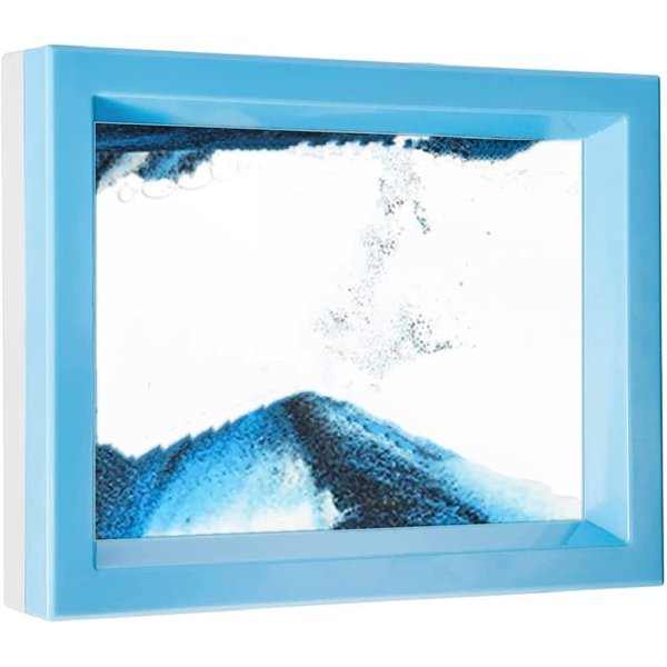 FUNJIA Moving Sand Art Picture, 3D Deep Sea Sandscape in Motion Display, Flowing Sand Art Decor for Sensory Calming Fidget, Desktop Home Office Work Decor (Blue)