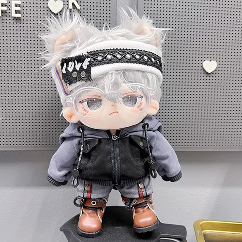niannyyhouse 15cm 20cm Plush Doll Clothes Cool Set Denim Hoodie Pants Headwear Glasses Shoes Soft Stuffed Plush Toy Dress Up (Grey, 15cm)
