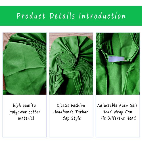 QliHut Nigerian Gele Headties with Beads and Stones African Headtie Women Head Wrap Already Made Auto (Green)