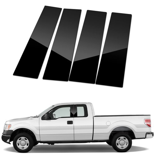 ACLONG Pillar Posts Door Window Trim Glossy Black Stainless Steel Compatible with Ford F-150 Super Cab Crew Lincoln Mark LT 2004-2014, Anti Scratch Stickers Door Pillar Moldings Cover Set -Set of 4