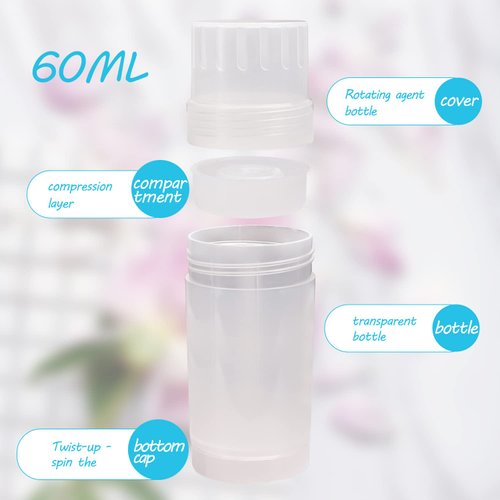 BOSMIOW 6 Pcs Empty Deodorant Container 2 Oz Plastic Refillable Twist-up Deodorant Tubes Deodorant Bottles For DIY Deodorant Lip Blam