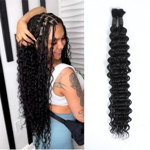 Human Braiding Hair 18 Inch Deep Water Wave Bulk Human Hair for Braiding 100g 2 Bundles/Pack No Weft 10A Brazilian Virgin Human Hair Extensions for Boho Braids Wet and Wavy Human Hair Braiding Hair