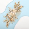 BERYUAN Bridal White Flower Champagne Gold Crystal Rhinestone Hair Comb for Bride Bridesmaid Sliding side Headpieces Wedding Hair Accessories for Women and Girls (Champagne gold)