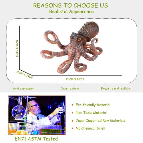 AENIMELY Solid Ocean Animal Figures for Kids, Realistic Giant Octopus and Squid Toy Models, Educational Playset for Learning and Cognitive Development(Brown)