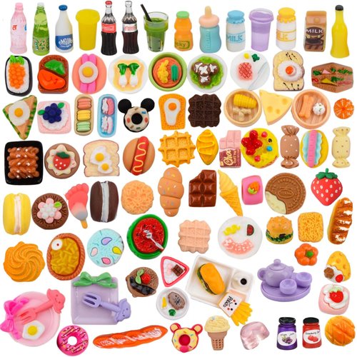 MUYIZI 100Pcs Miniature Food with Storage Box Mini Food Miniature Doll House Accessories Small Resin Doll Food Dollhouse Food Set for Pretend Play Kitchen