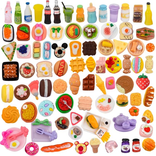 MUYIZI 100Pcs Miniature Food with Storage Box Mini Food Miniature Doll House Accessories Small Resin Doll Food Dollhouse Food Set for Pretend Play Kitchen