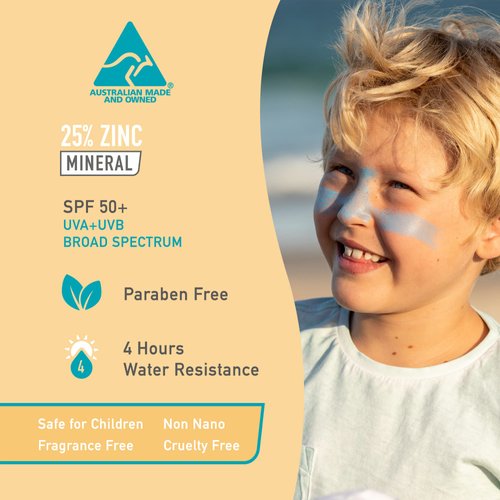 Sun Zapper Zinc Stick Mineral Sunscreen Blue SPF 50+ Water Resistant for Face & Body, Adults, Kids, 4-Pack Broad Spectrum Sun Block, Made in Australia