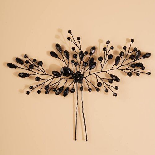 Teyglen Bridal Black Rhinestone Hair Pins Rhinestone Crystal Wedding Hair Pins Clips Bride Hair Accessories Gold Silver Purple Black Rhinestone Hair Pieces for Women (Black)
