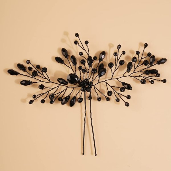 Teyglen Bridal Black Rhinestone Hair Pins Rhinestone Crystal Wedding Hair Pins Clips Bride Hair Accessories Gold Silver Purple Black Rhinestone Hair Pieces for Women (Black)