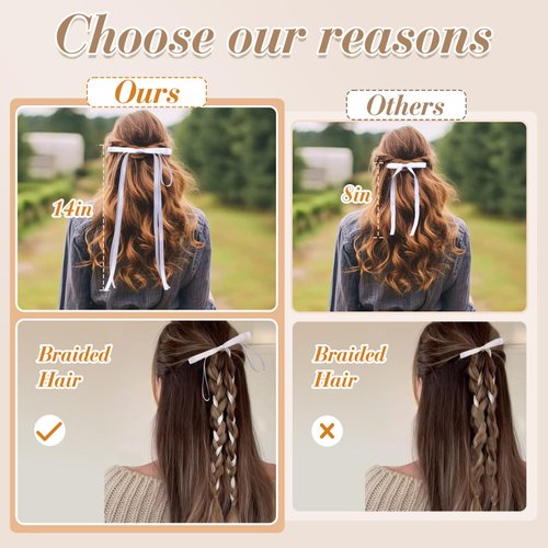 6pcs Hair Bow Clips for Women, Long Tail Tassel Bowknot Hair Ribbons Barrettes for Girls, Solid Silky Satin Ponytail Holder Hair Accessories