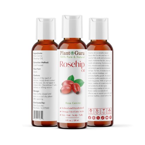 Rosehip Oil 2 oz. Refined and Deodorized 100% Pure Natural - Skin, Body And Face. Great for Hair Growth & More!
