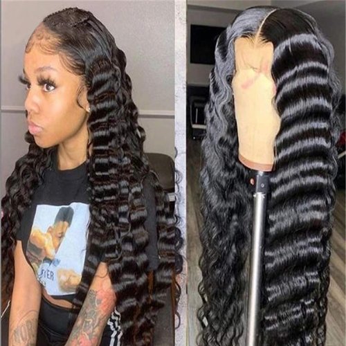 Siyun Show 30 inch 13x6 HD Lace Front Wigs Human Hair Long Loose Deep Wave Lace Frontal Human Hair Wig Glueless Transparent Lace Brazilian Virgin Human Hair Pre Plucked Natural Color 150% Density