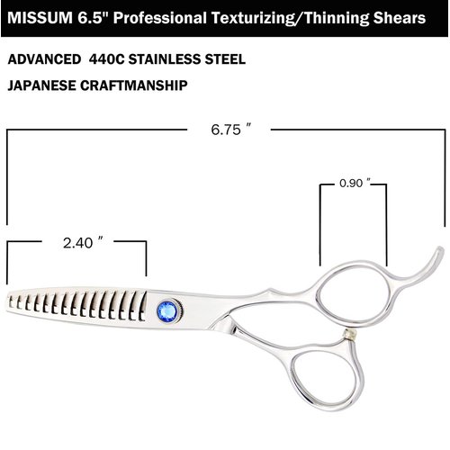 MISSUM 6.5" Professional Texturizing Scissors Hair Thinning Shears Cutting Teeth Shears Japanese Stainless Steel Blue