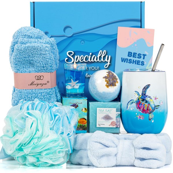 Self Care Package for Women, Ocean Gifts for Sea Turtle Lovers, Ocean Beach Theme Relaxing Spa Bath Gift Box for Her Sister Friends Mom Thinking of You Birthday Christmas Gifts