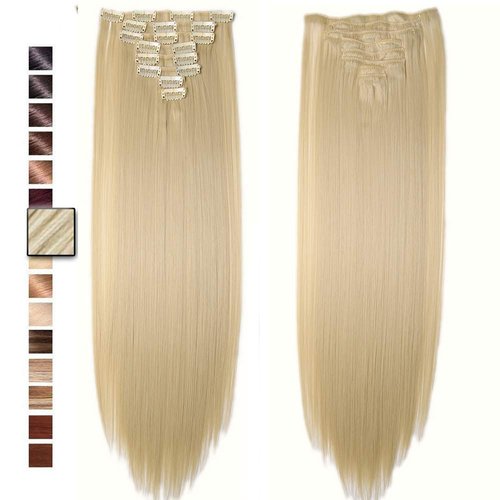 S-noilite® 23" Straight/Curly Bleach Blonde Full Head Clip in Hair Extensions 8 Pieces 18 Clips Hairpieces 31 Trendy Hair Colors USA Local Post