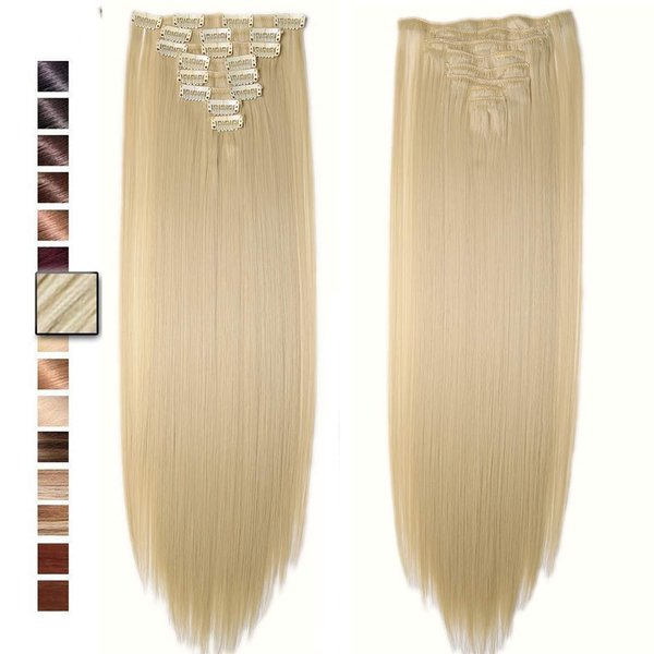 S-noilite® 23" Straight/Curly Bleach Blonde Full Head Clip in Hair Extensions 8 Pieces 18 Clips Hairpieces 31 Trendy Hair Colors USA Local Post