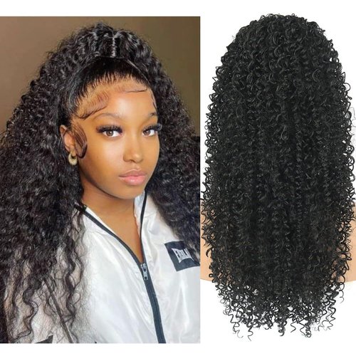 Datanala Kinky Curly Ponytail Extensions Human Hair Drawstring Ponytail Extension Brazilian Remy Kinky Curly Human Hair Ponytail Clip in Hair Extensions Nature Black Color for Black Women (18Inch)