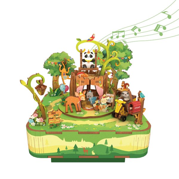 Tonecheer Wooden Music Box Puzzle for Adults,DIY Rotating Music Box Kit 3D Creative Musical Puzzle Crafts Model Building Kits Desk Decor for Teens Kids Birthday Gift (Forest Party)