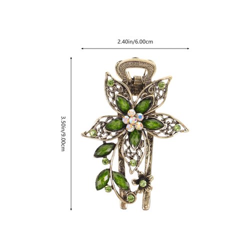 LALAFINA Vintage Flower Hair Barrettes Rhinestone Hair Clips Crystal Hair Barrettes French Hair Clip Retro Hairpin Hair Accessories for Women, Green