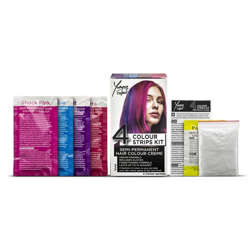 Stargazer Semi-Permament Hair Color 4 Shade Strips Kit In Vivid, Vegan and Cruelty Free Conditioning Formula, Multi Color Hair Dye Kit, Includes Disposable Gloves For Application, 4 x 0.33 fl. oz.