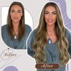 Full Shine 22 Inch Weft Hair Extensions Human Hair Sew In Hair Extensions Remy Straight Hair Sew In Extensions For Women Machine Weft Extensions Color Brown Highlight Blonde Human Hair Bundles 105G