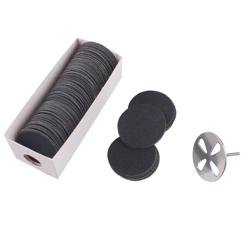 MZCMSL 100pcs Sandpaper Disc and 1pcs Metal Drill Bit, 3/32 Shank Pedicure Sanding Disc Bit for Dead Skin Callus Electric Foot File #150 Grit (Medium,35mm)