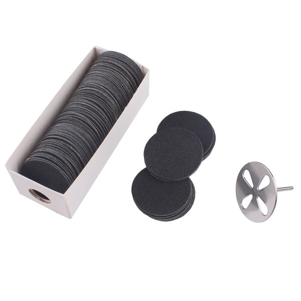 MZCMSL 100pcs Sandpaper Disc and 1pcs Metal Drill Bit, 3/32 Shank Pedicure Sanding Disc Bit for Dead Skin Callus Electric Foot File #150 Grit (Medium,35mm)
